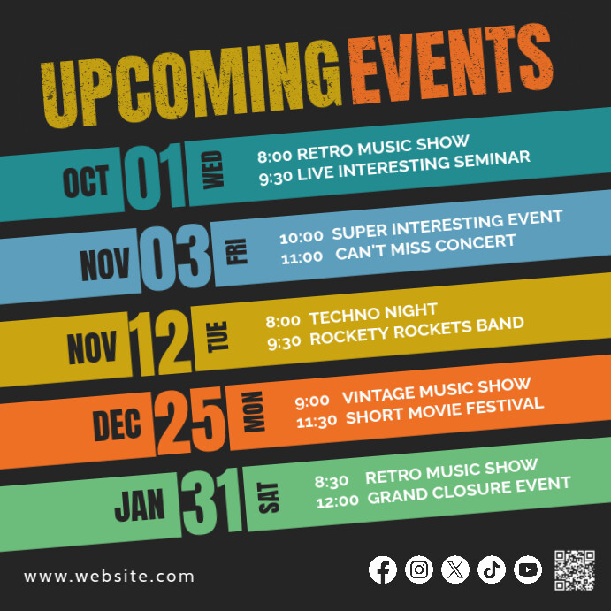 Copy of Upcoming Events schedule instagram post | PosterMyWall