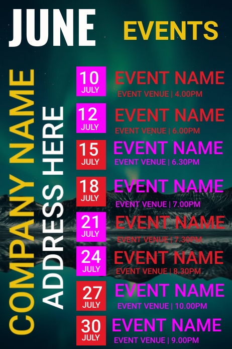 upcoming events schedule template | PosterMyWall