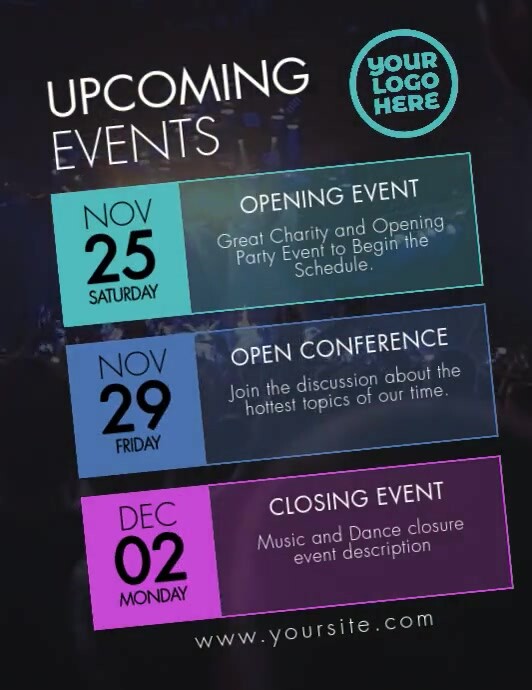 Upcoming Events schedule video flyer Template | PosterMyWall