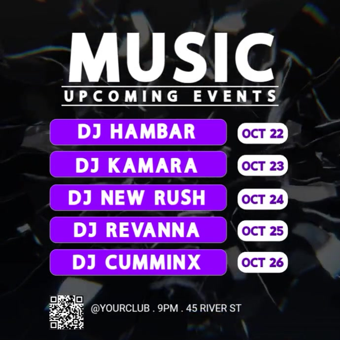 Upcoming Music Events – Instagram Post (Video) | Clean 5-Date Lineup ...