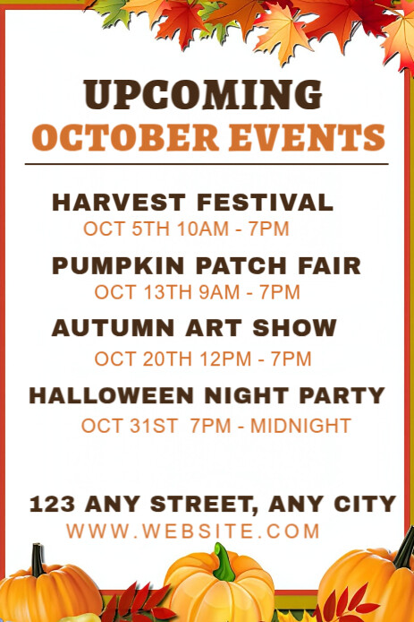 Upcoming October Events Flyer Pinterest Graphic template