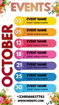 Upcoming October Events Schedule Digitale display (9:16) template
