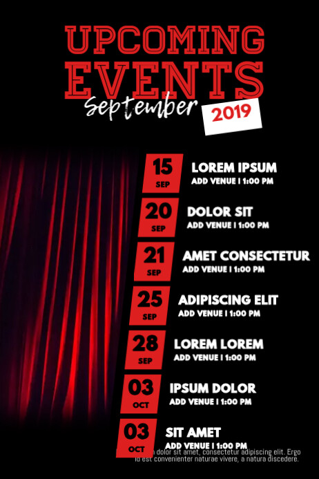 Upcoming Play Theatre schedule calendar Flyer Template | PosterMyWall