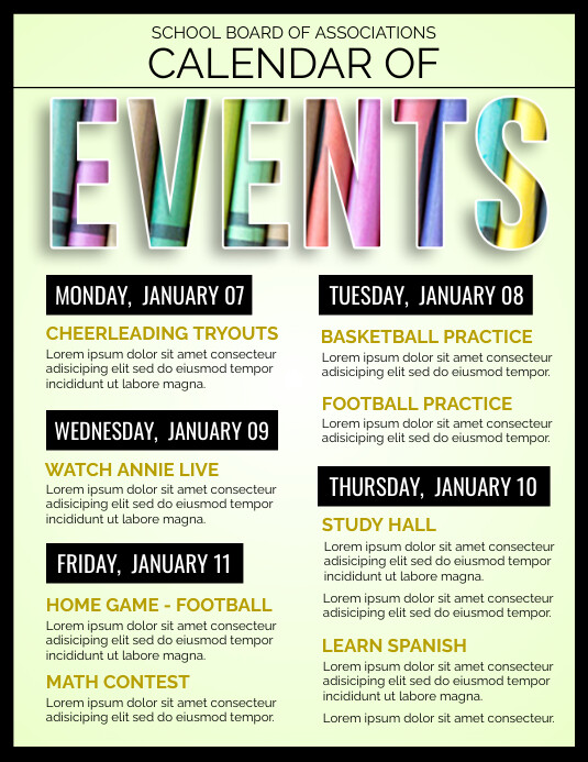 Upcoming School Calendar Events Template | PosterMyWall Upcoming School Calendar Events Template | PosterMyWall