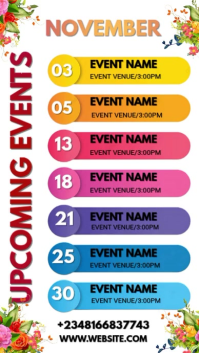 Белый Upcoming Events Calendar Ekran reklamowy Template