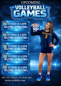 Blue Volleyball Games A4 Template