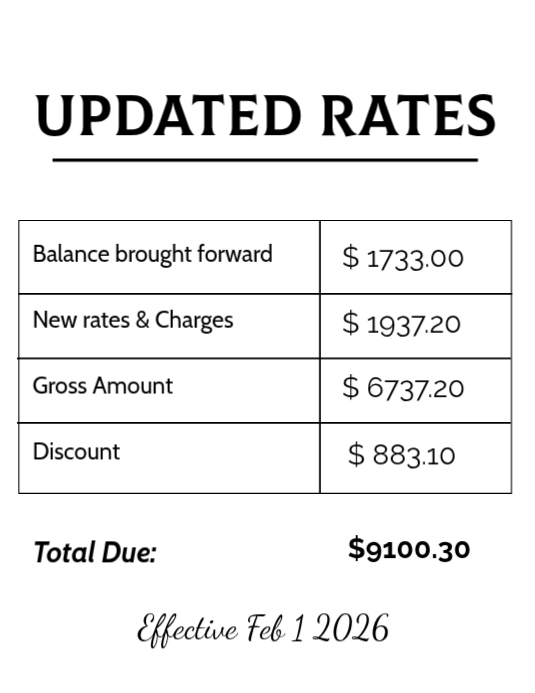 Sample Rates Notice Updated Rates Business Company Notice Invoice New Month Effective Bill ...