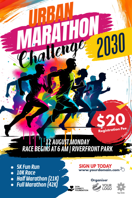 White Marathon Event Posters Template | PosterMyWall