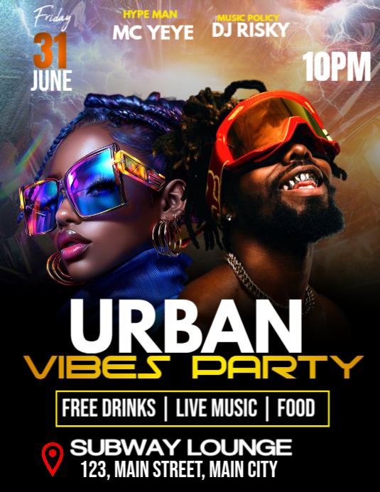 urban vibes party Flyer (US Letter) template