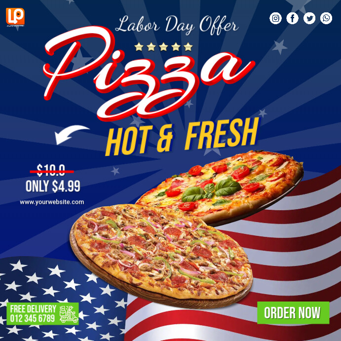 Labor Dat Square Promo USA Labor Day Pizza Promo Template | PosterMyWall