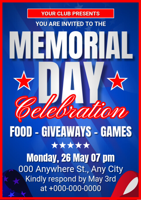 USA Memorial Day Celebration Invitation Template | PosterMyWall