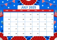 USA Theme July Calendar A6 template