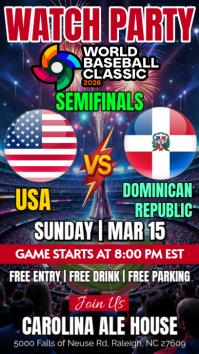 USA Vs Dominican Republic 2026 World Baseball Classic Watch Party Instagram Story Template