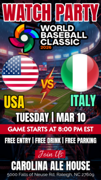 USA Vs ITALY 2026 World Baseball Classic Watch Party Instagram Story Template