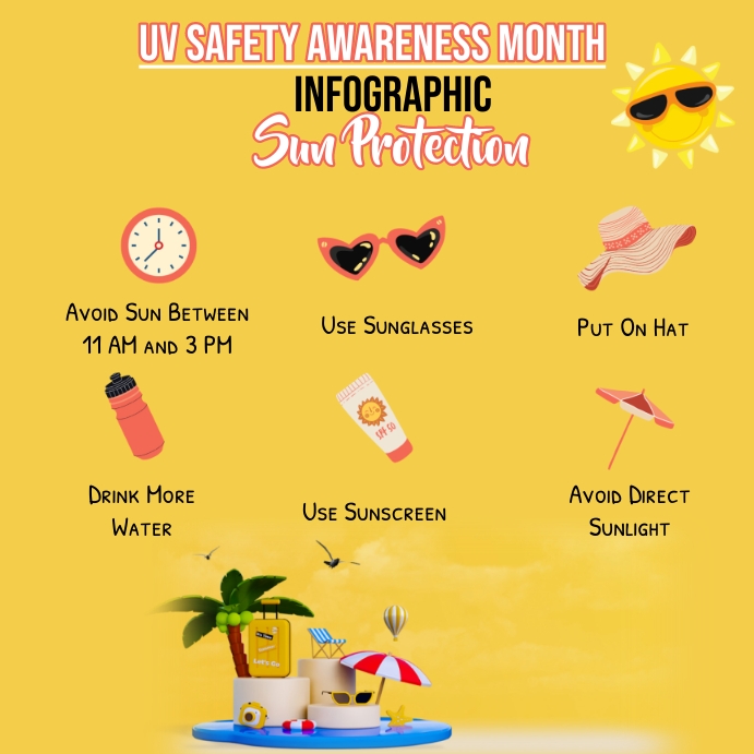 uv safety awareness month,sun protection tips Template PosterMyWall