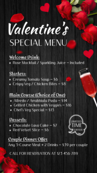 valentine's,valentine,romantic, event,menu Instagram Story template