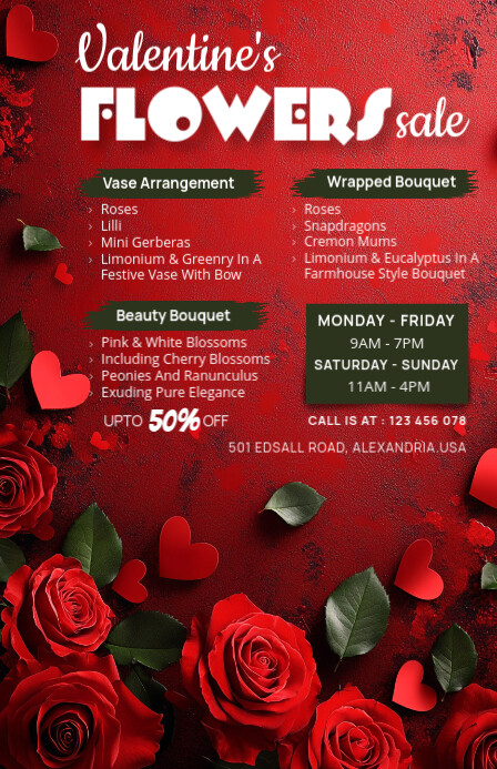 Valentine's day,flower shop, event Tabloid template