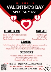 Valentine's day,valentine party, menu A1 template