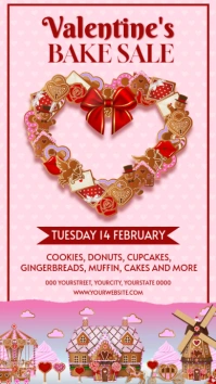 valentine's day bake sale flyer with gingerbreads wreath and gingerbreads landscape Instagram Story template