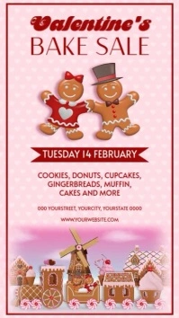 valentine's day bake sale flyer with gingerbread cookies and gingerbread train on sweets landscape Instagram Story template