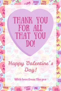 Valentine's Day candy hearts Thank you gift tag , Candy Heart Tags Banner 4' × 6' template