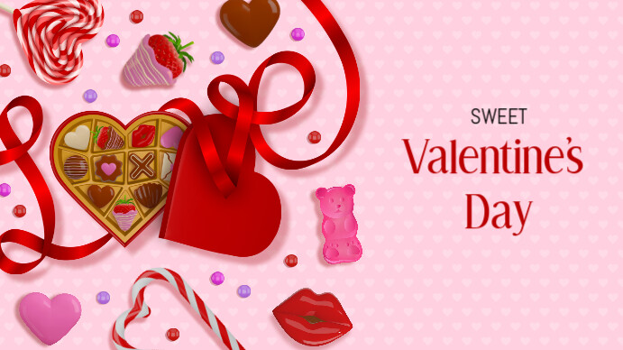 valentine's day card with chocolates box and sweets Voorlegging (16:9) template
