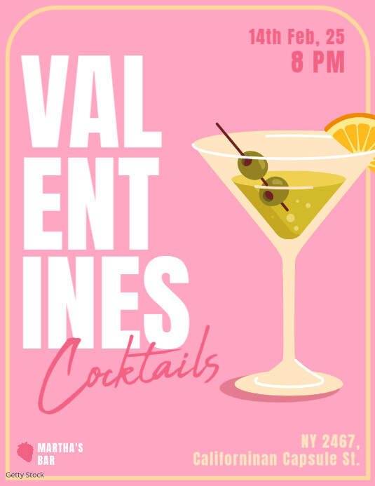 Valentine's day cocktails flyer template Folheto (US Letter)