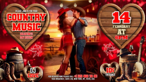 Красный Valentine's Day Country Music Event Digitale display Template