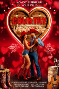 Valentine's Day Country Party Banner 4' × 6' template