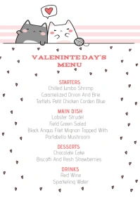 Valentine's day cute cat menu card A4 template