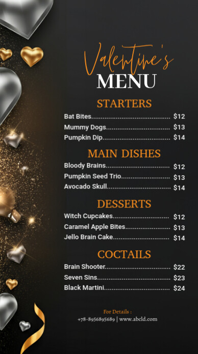 Valentine's Day Food Menu templates Instagram-verhaal