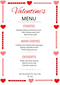 Valentine's Day Menu A6 template
