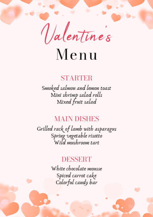 Valentine's Day Menu Card Design A4 template