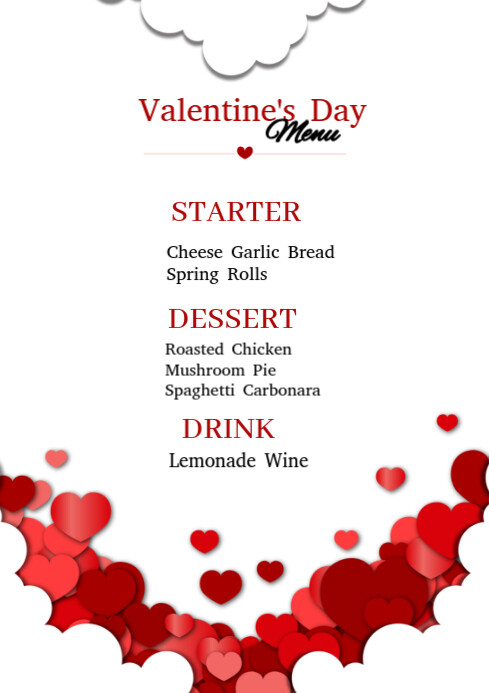 Valentine's day menu A4 template