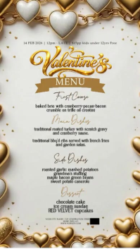 Valentine's day menu restaurant design Instagram Story template