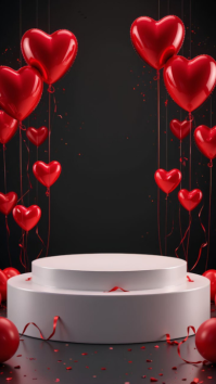 Valentine's day podium with red heart balloons Instagram Story template