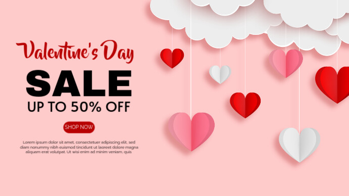 valentine's day sale banner with paper hearts and clouds Template ...