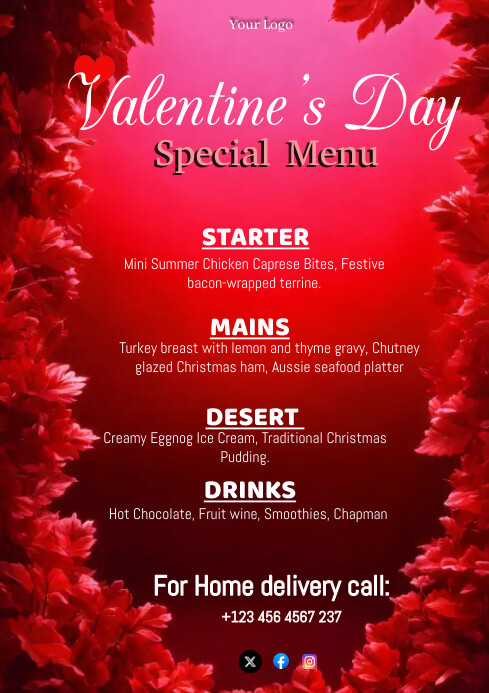 Valentine's Day special Menu template A4