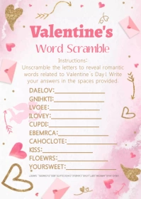 Valentine's Day Word Scramble Game A6 template