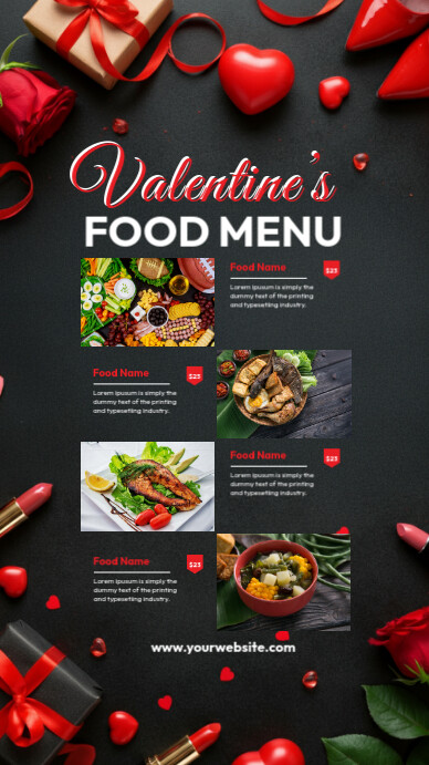 Valentine's Food Menu  Ad Template Instagram Story