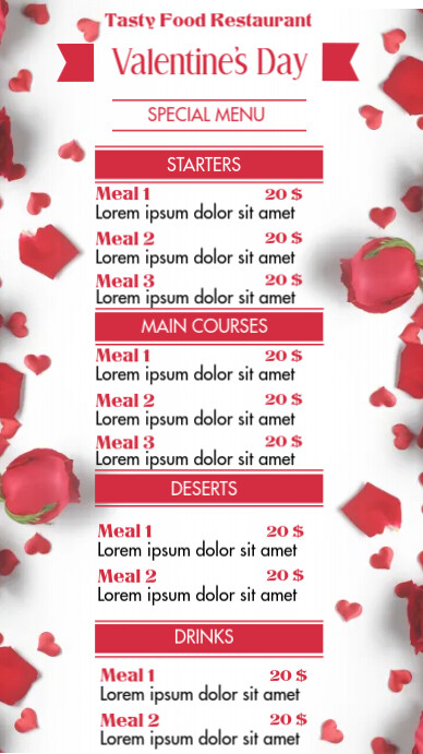 Valentine's Menu Digitale Vertoning (9:16) template