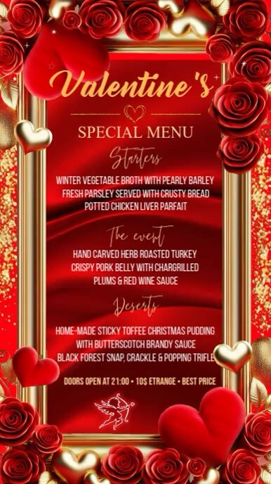 Valentine's Menu Ecrã digital (9:16) template