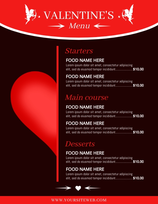 valentine's menu template Flyer (US Letter)