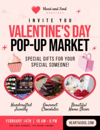 Valentine's Pop Up Market Pastel Pink Flyer Volante (Carta US) template