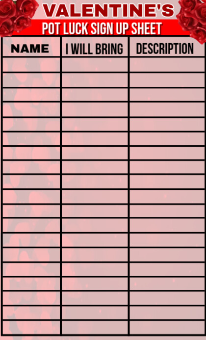 Valentine's potluck sign up sheet design US Legal template
