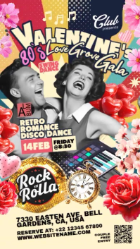 Valentine's Retro Dance Party Template Pantalla Digital (9:16)