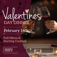 Valentine’s Day Dinner Flyer Burgundy Pink Gold Romantic Restaurant Template Publicación de Instagram