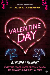 Valentine’s Day Party Flyer – Neon Club Night Event Poster Template