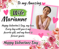 Valentine’s Day Photo Card for Wife | Romantic Floral Love Template | Personalized Couples Greeting Medium Rectangle