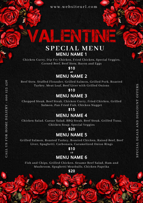 valentine's, romantic, event,menu,party A4 template